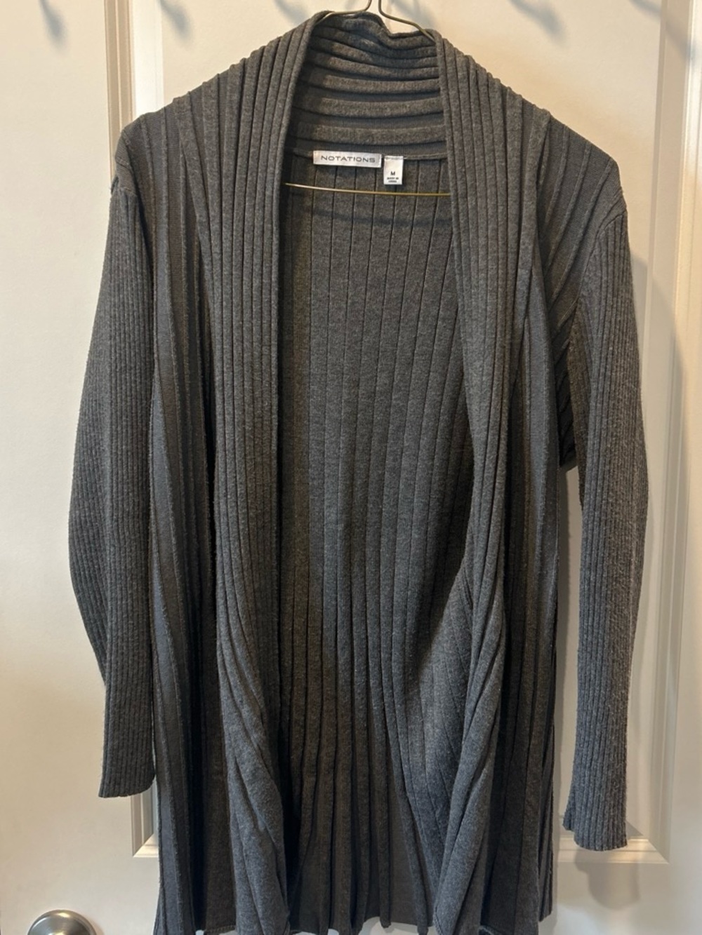 Notations Charcoal Gray Ribbed Open-Front Cardigan